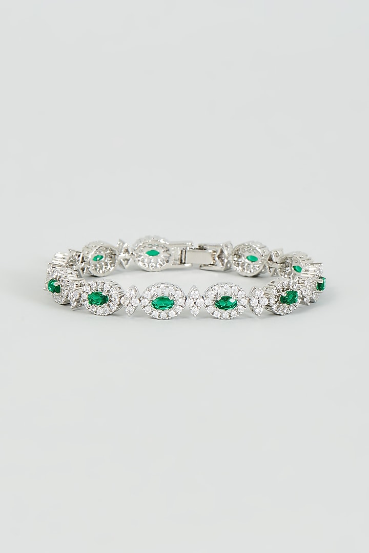 White Finish Zircon & Green Stone Bracelet by Aster at Pernia's Pop Up Shop