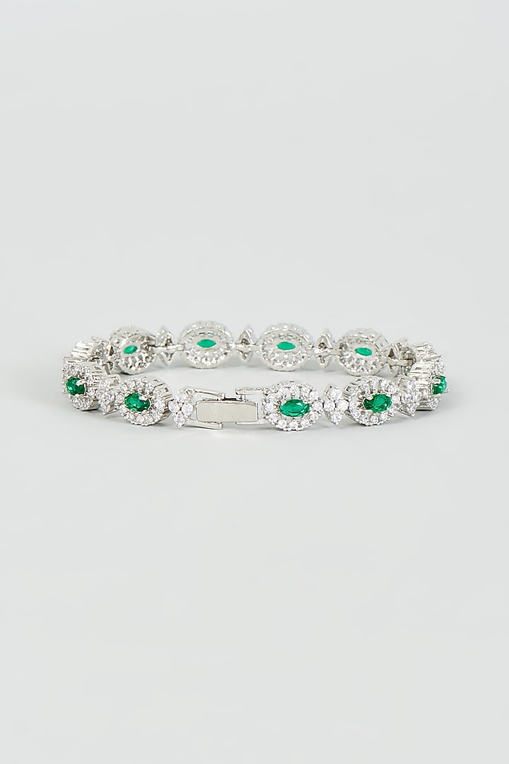 White Finish Zircon & Green Stone Bracelet by Aster at Pernia's Pop Up Shop