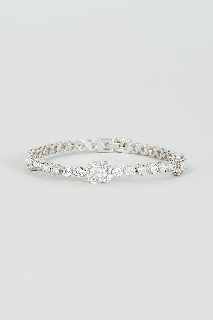 White Finish Faux Diamond Bracelet by Aster at Pernia's Pop Up Shop