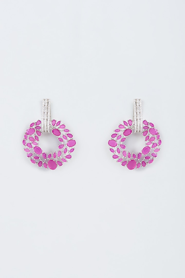 White Finish Red Stone Dangler Earrings by Aster at Pernia's Pop Up Shop