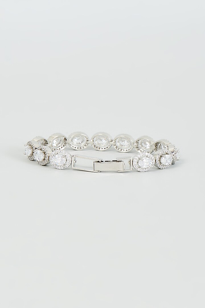 White Finish Faux Diamond Bracelet by Aster at Pernia's Pop Up Shop