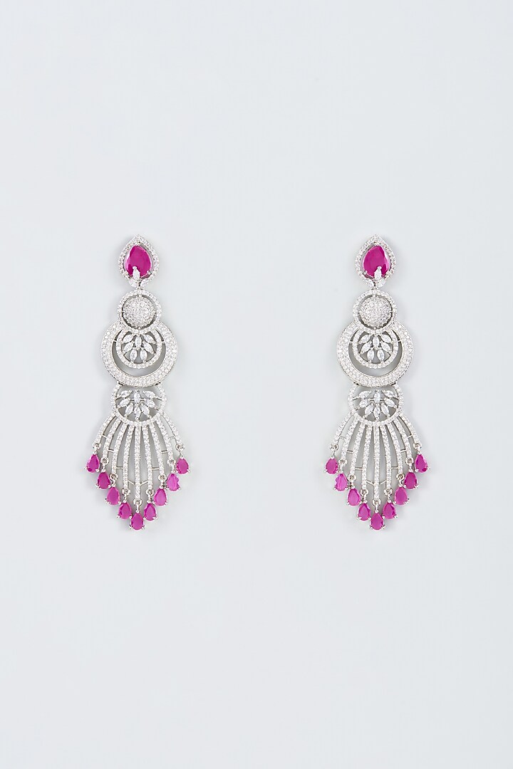 White Finish Red Stone Dangler Earrings by Aster at Pernia's Pop Up Shop
