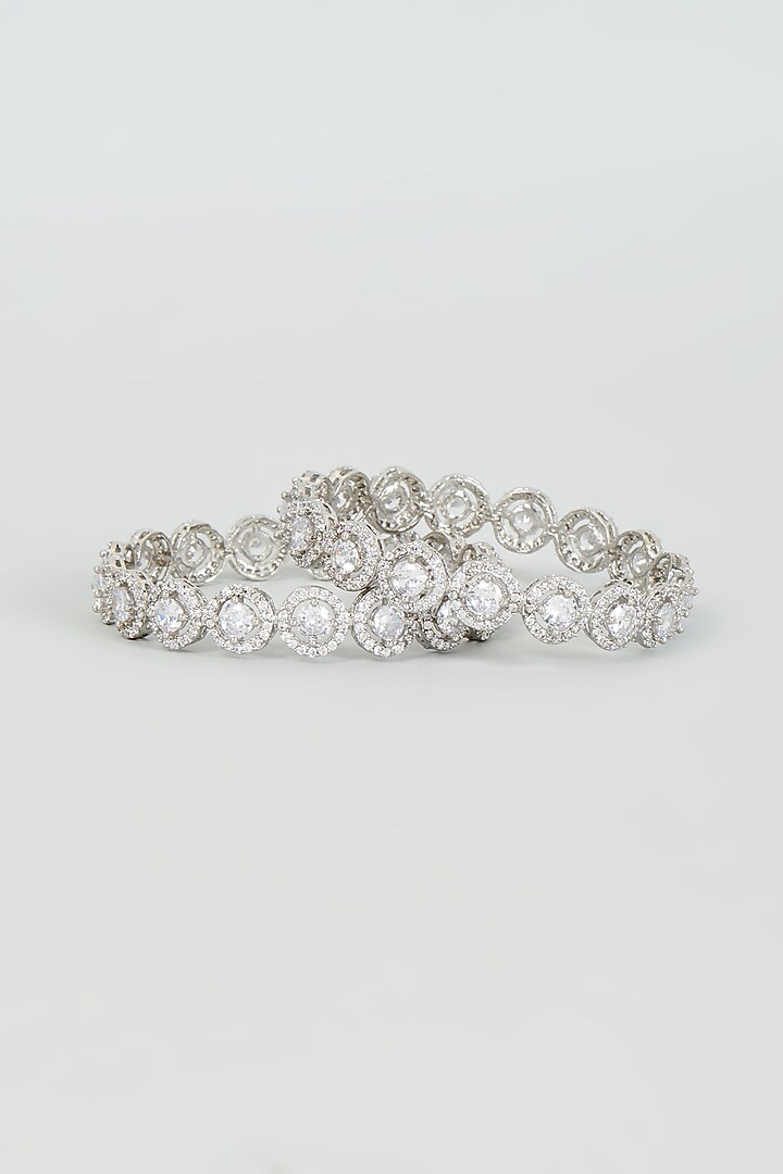 White Finish Zircon Bangles (Set Of 2) by Aster at Pernia's Pop Up Shop