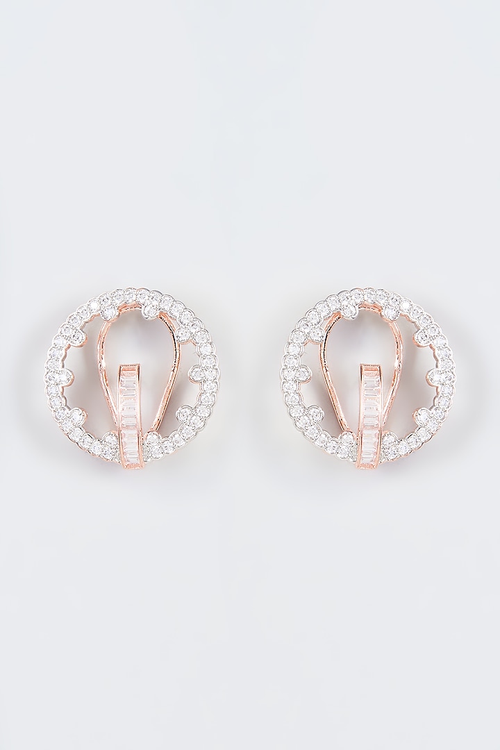 Rose Gold Finish Zircon Stud Earrings by Aster