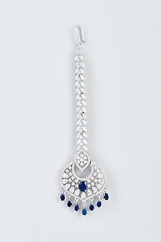 White Finish Zircon & Blue Stone Maangtikka by Aster