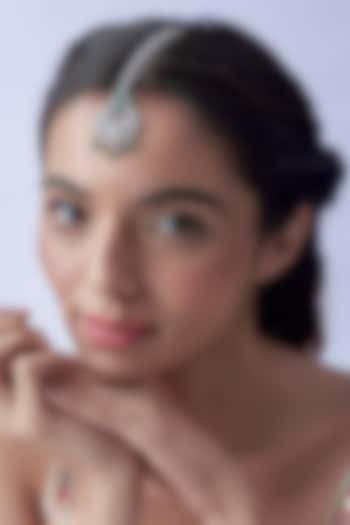 White Finish Zircon & Green Stone Maangtikka by Aster at Pernia's Pop Up Shop