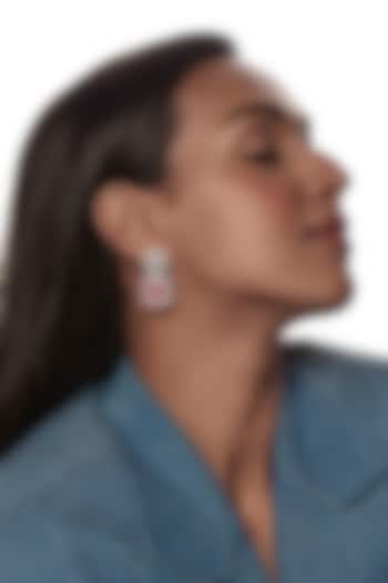 White Finish Zircon & Pink Stone Dangler Earrings by Aster at Pernia's Pop Up Shop