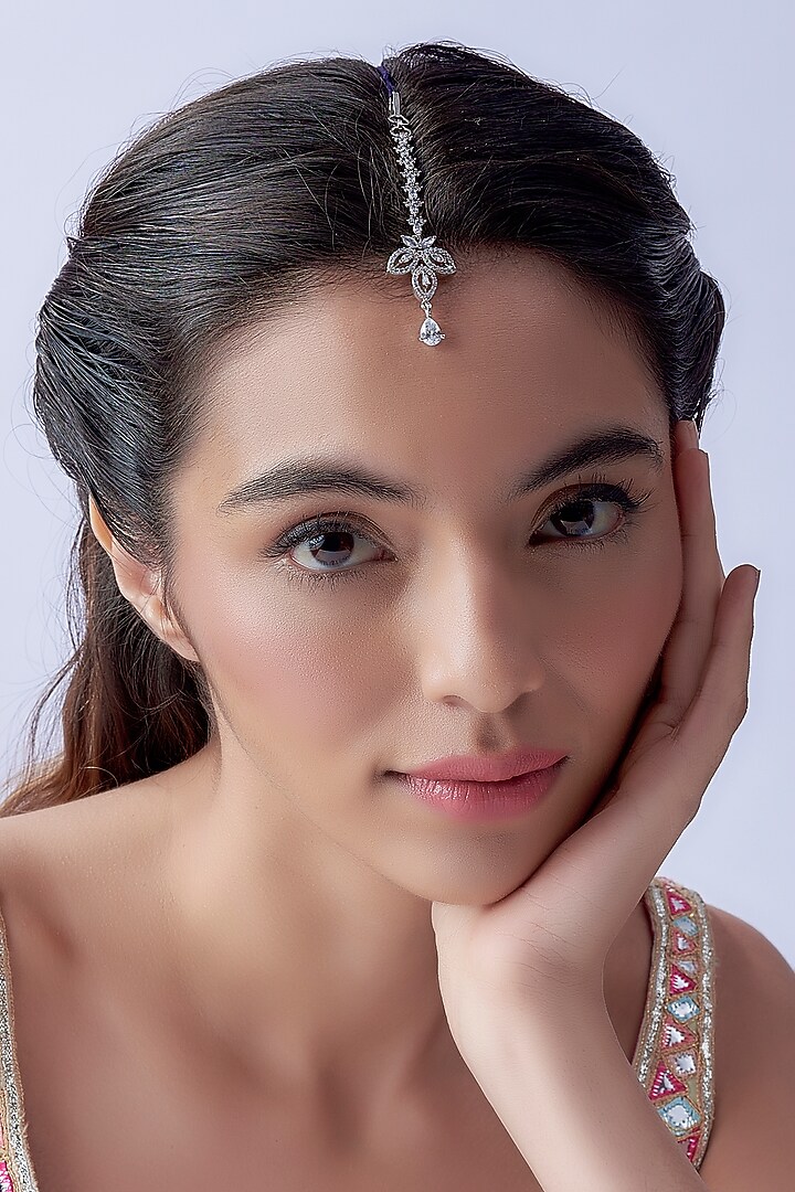 White Finish Zircon Maangtikka by Aster at Pernia's Pop Up Shop