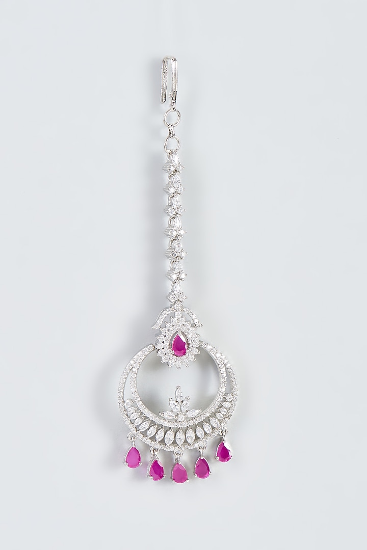 White Finish Zircon & Red Stone Maangtikka by Aster at Pernia's Pop Up Shop