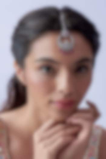 White Finish Zircon & Red Stone Maangtikka by Aster at Pernia's Pop Up Shop