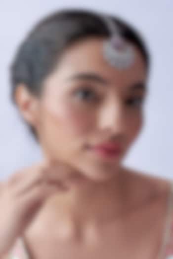 White Finish Zircon & Red Stone Maangtikka by Aster at Pernia's Pop Up Shop