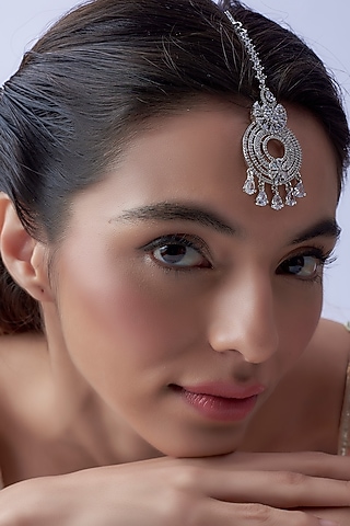 White Finish Zircon Maangtikka by Aster