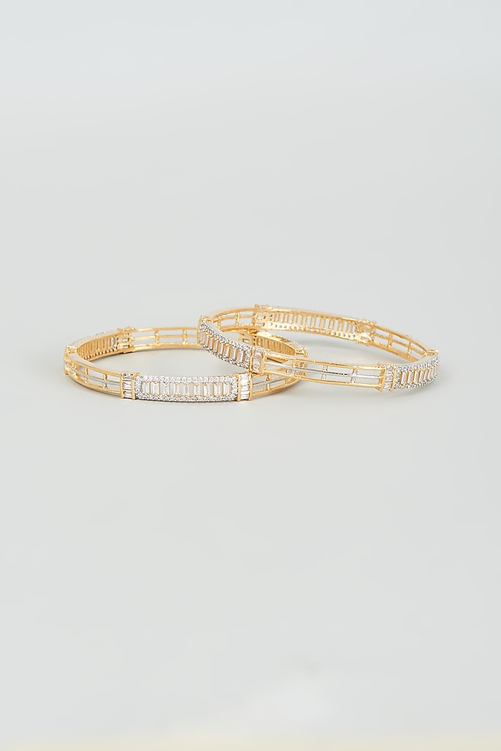 Gold Finish White Zircon Bangles (Set Of 2) by Aster