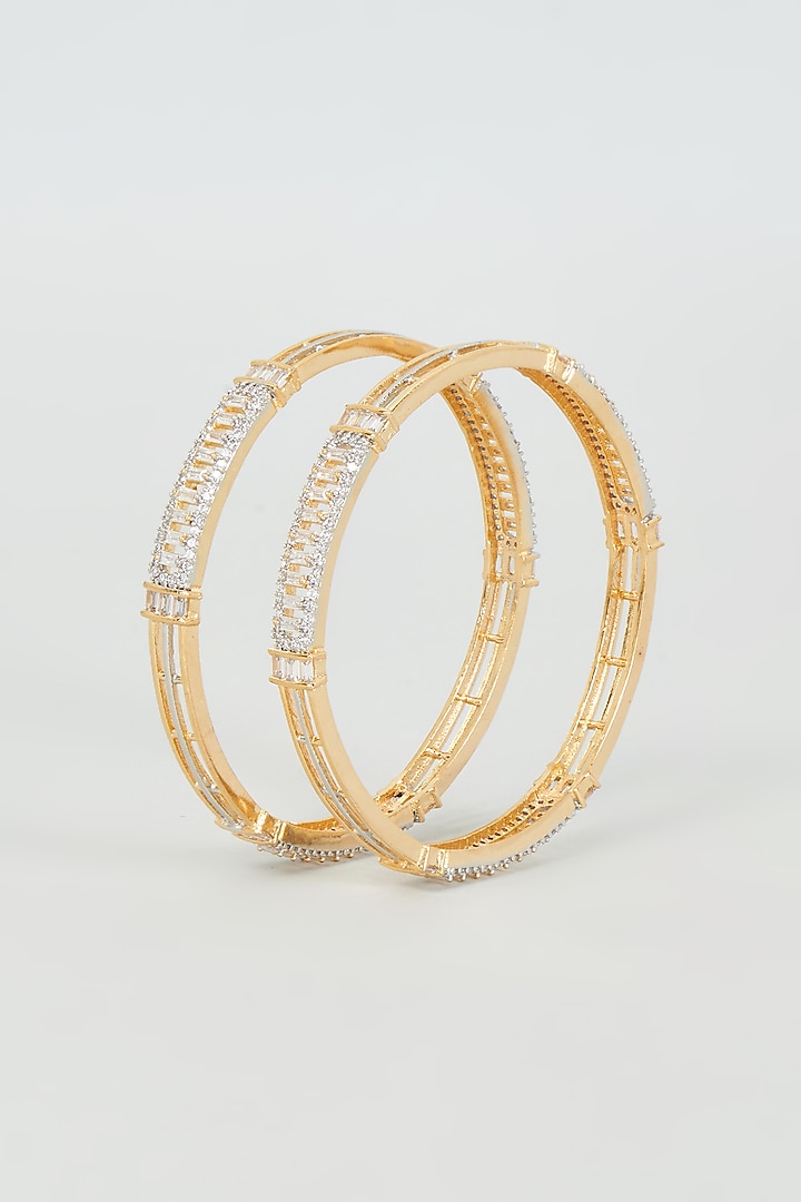 Gold Finish Zircon Bangles (Set Of 2) by Aster