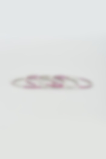 White Finish Zircon & Red Stone Bangles (Set Of 4) by Aster