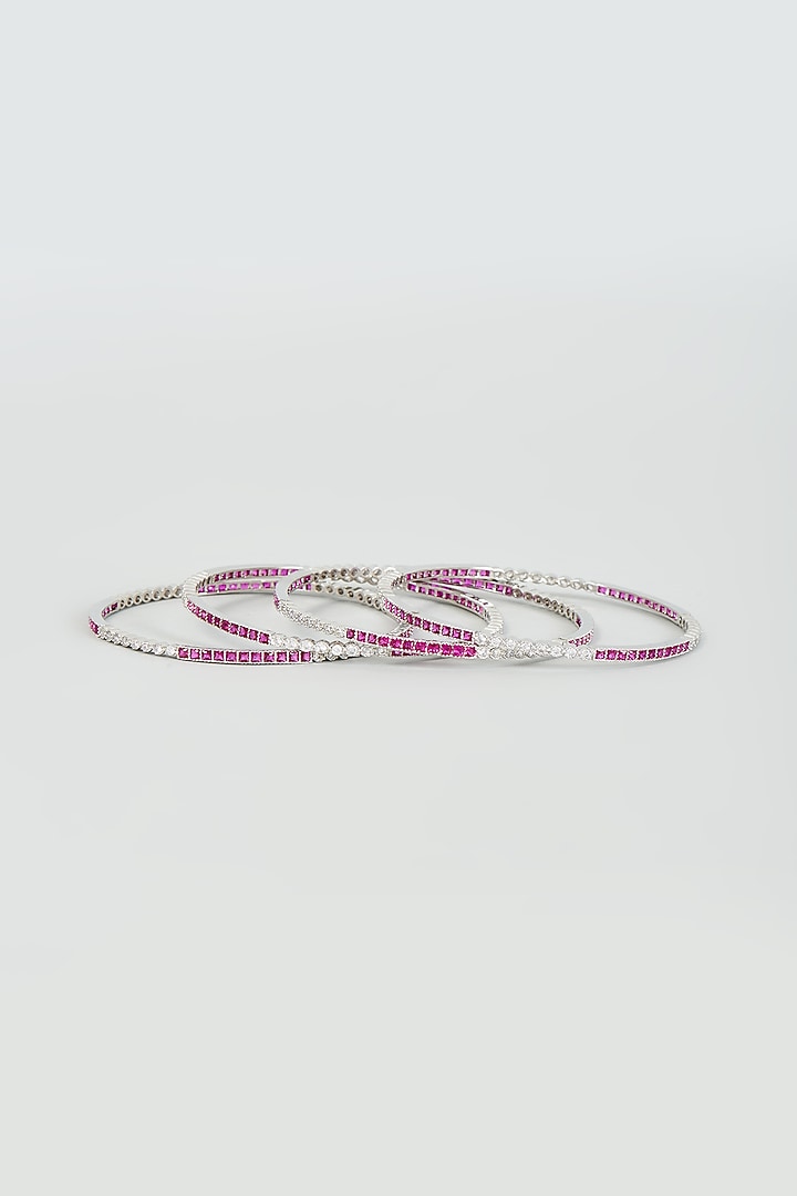 White Finish Zircon & Red Stone Bangles (Set Of 4) by Aster at Pernia's Pop Up Shop