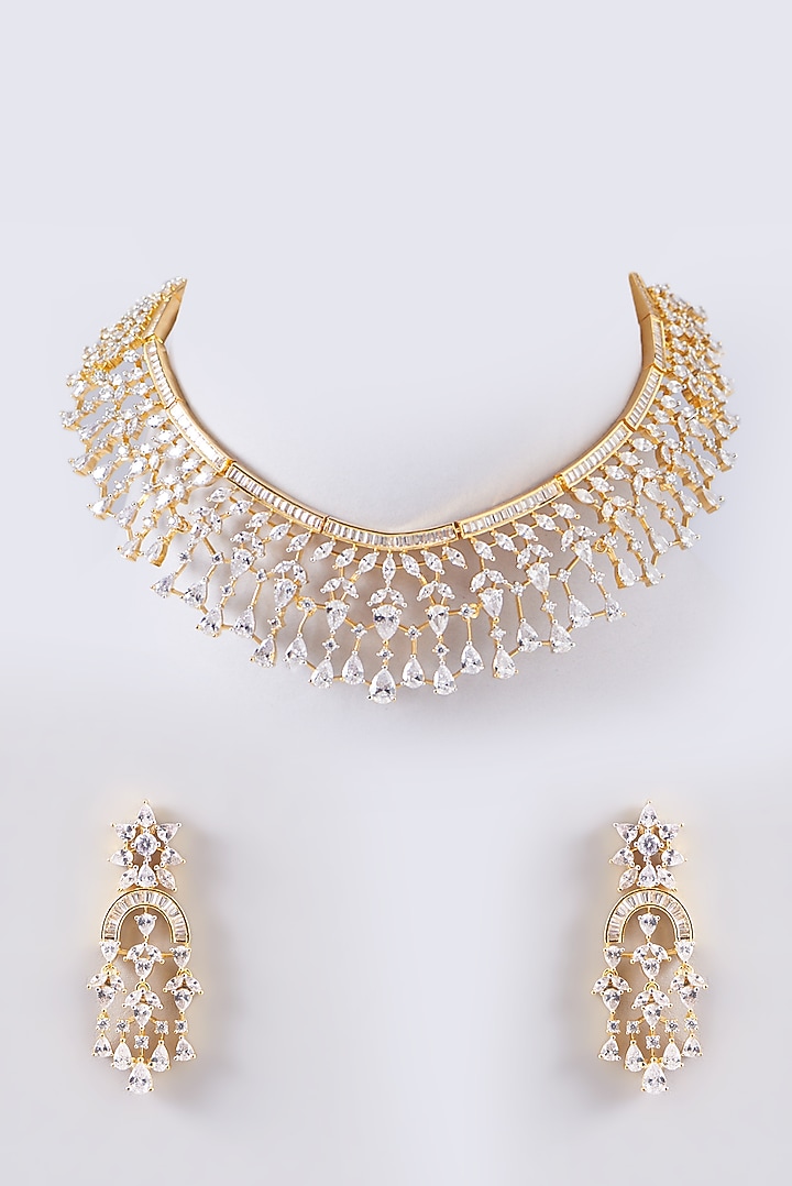 Gold Finish Faux Diamond Necklace Set by Aster at Pernia's Pop Up Shop