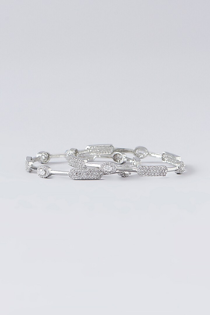 White Finish Faux Diamond Bangles (Set of 2) by Aster at Pernia's Pop Up Shop
