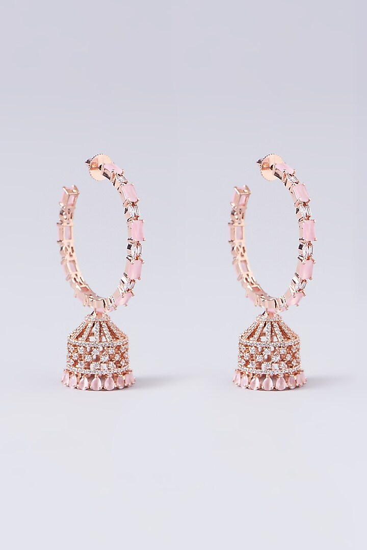 White Finish Pink Stone Hoop Earrings by Aster at Pernia's Pop Up Shop
