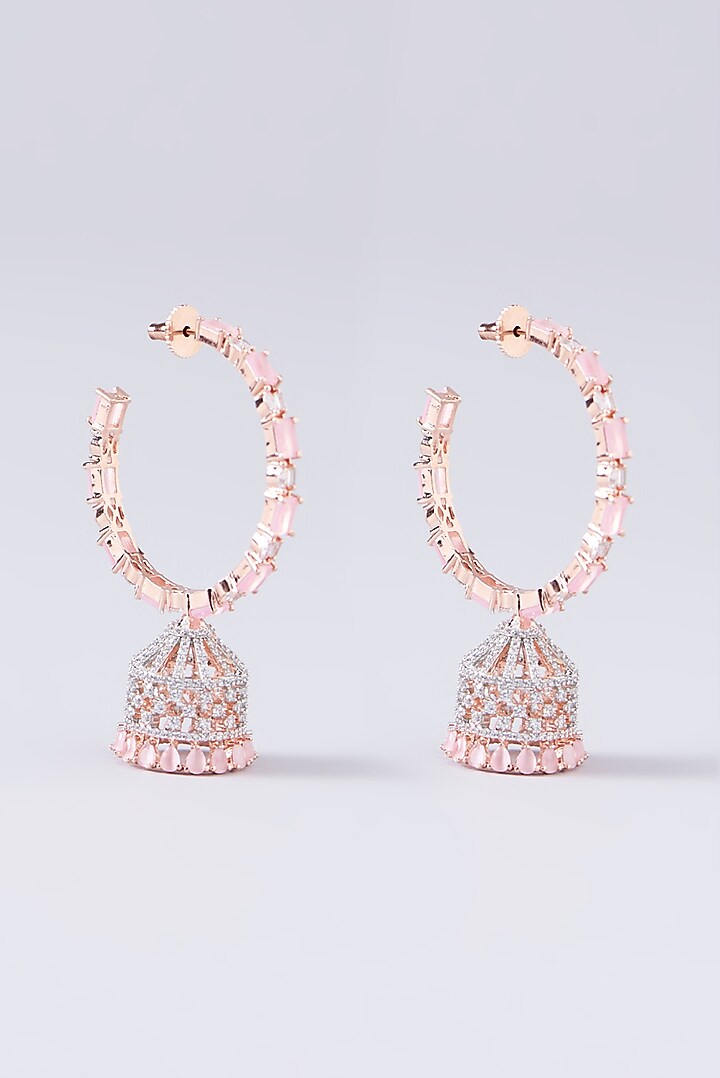White Finish Pink Stone Hoop Earrings by Aster at Pernia's Pop Up Shop
