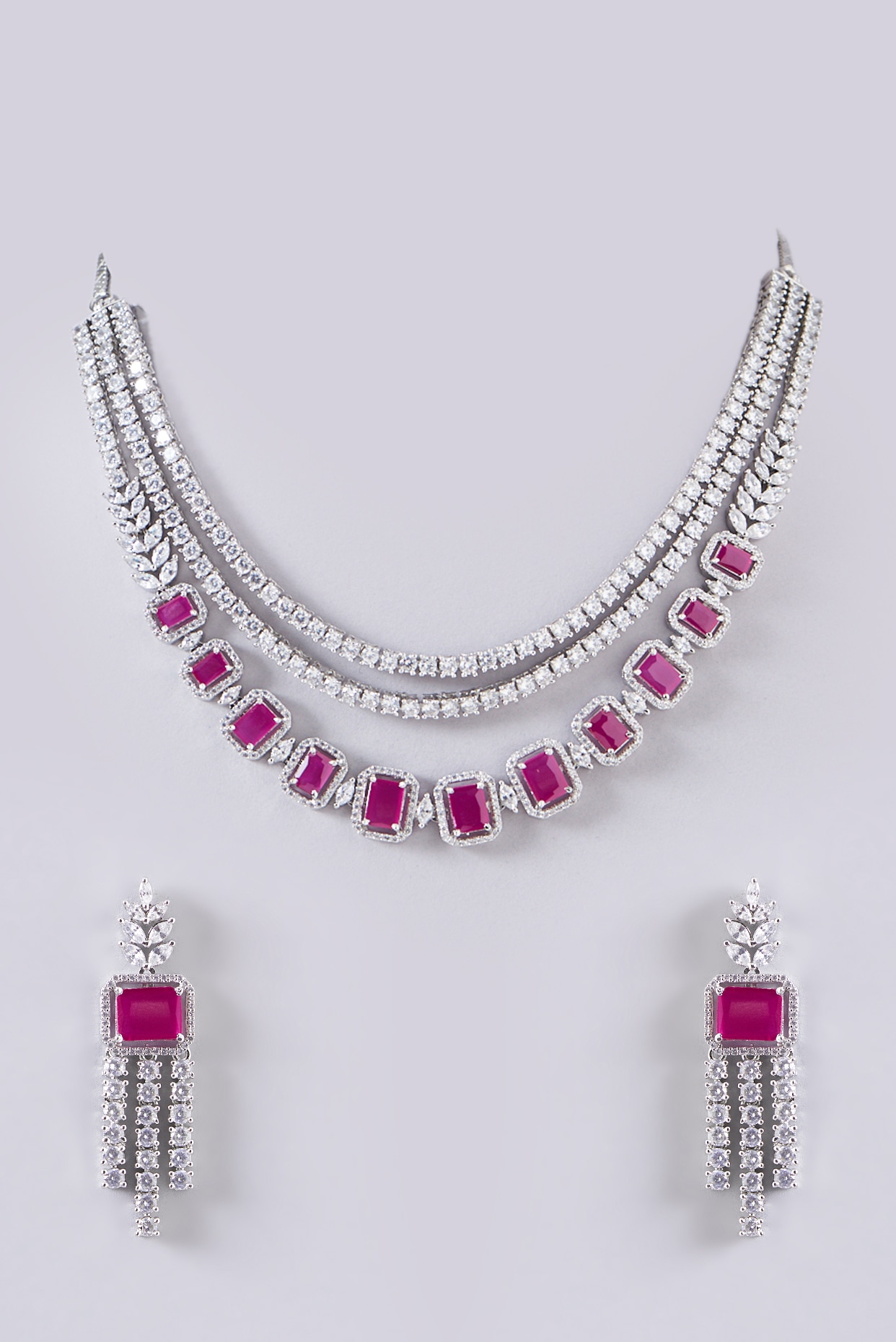 [COURONNE] Aster Shoulder 43 ★人気★ White Finish Red Stone Layered Necklace Set by Aster at