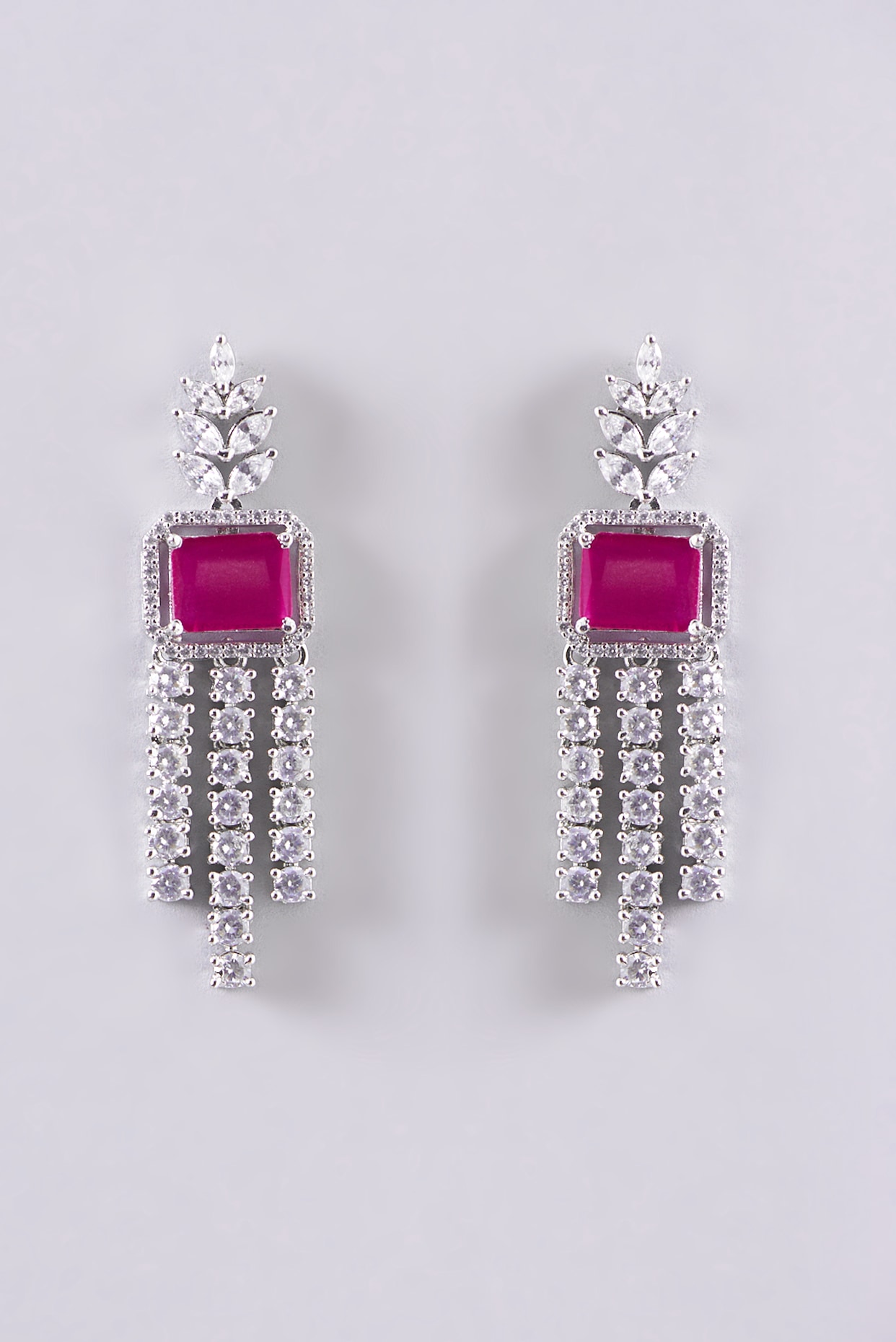 White Finish Red Stone Layered Necklace Set by Aster at