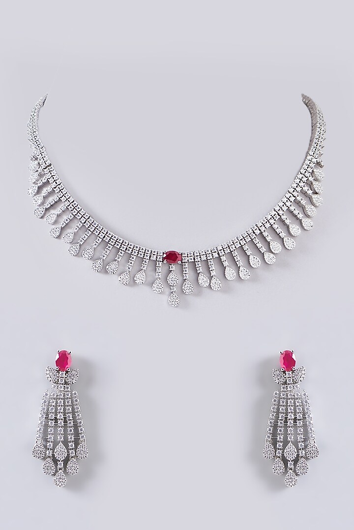 White Finish Red Stone Choker Necklace Set by Aster at Pernia's Pop Up Shop