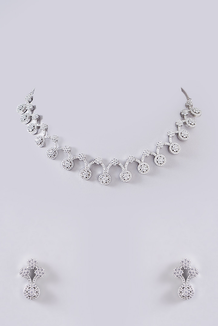 White Finish Faux Diamond Necklace Set Design by Aster at Pernia's Pop