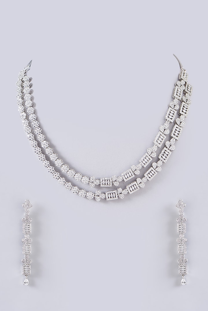 White Finish Faux Diamond Necklace Set Design by Aster at Pernia's Pop