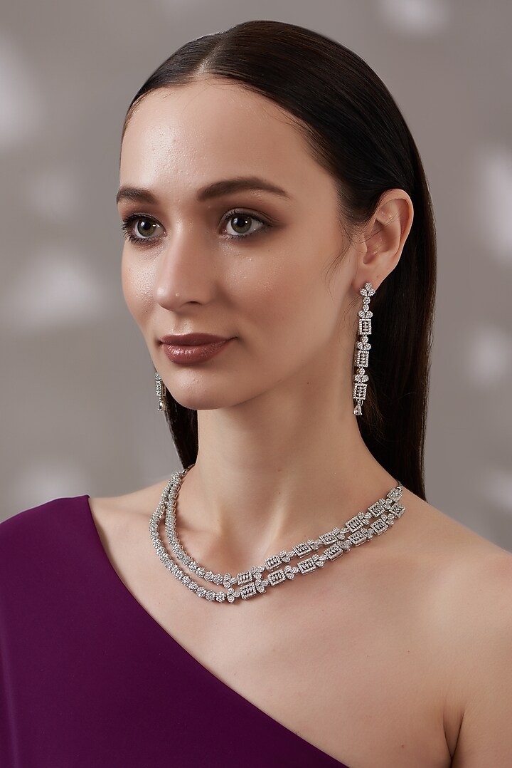 White Finish Faux Diamond Necklace Set by Aster at Pernia's Pop Up Shop