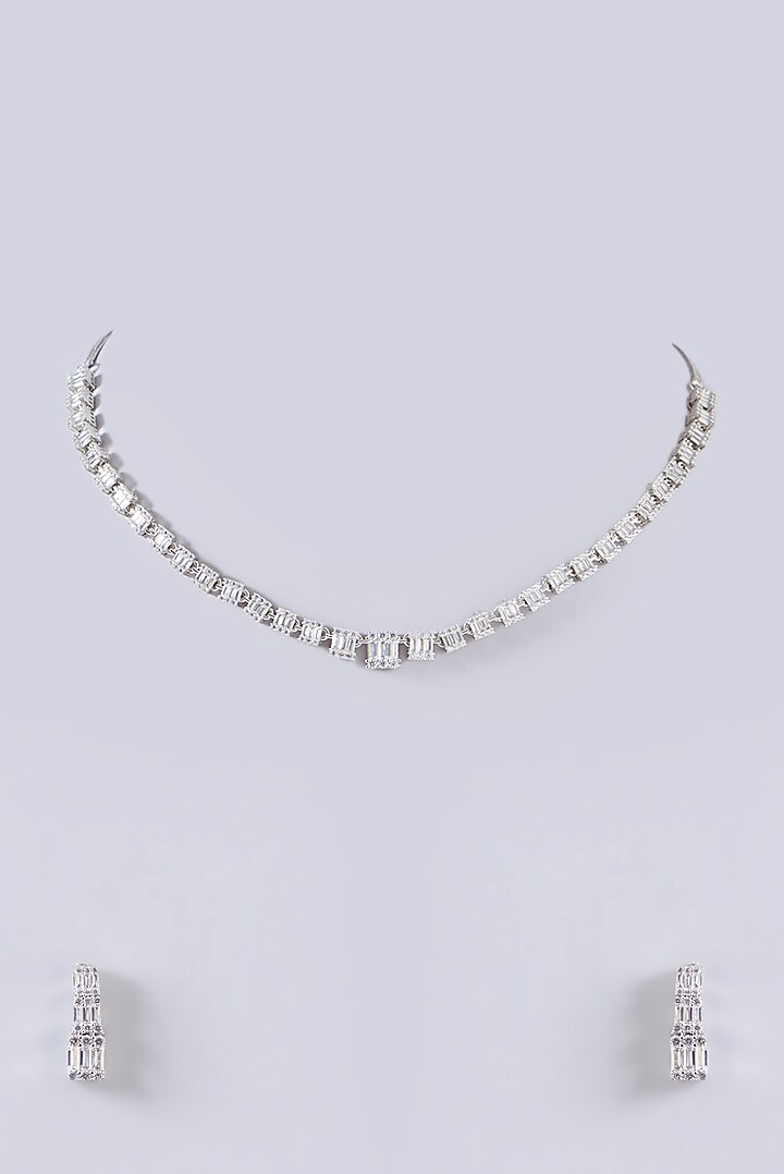 White Finish Faux Diamond Necklace Set by Aster at Pernia's Pop Up Shop