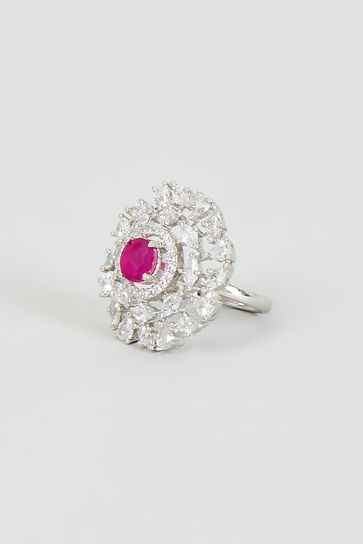 White Finish Zircon & Red Stone Ring by Aster at Pernia's Pop Up Shop