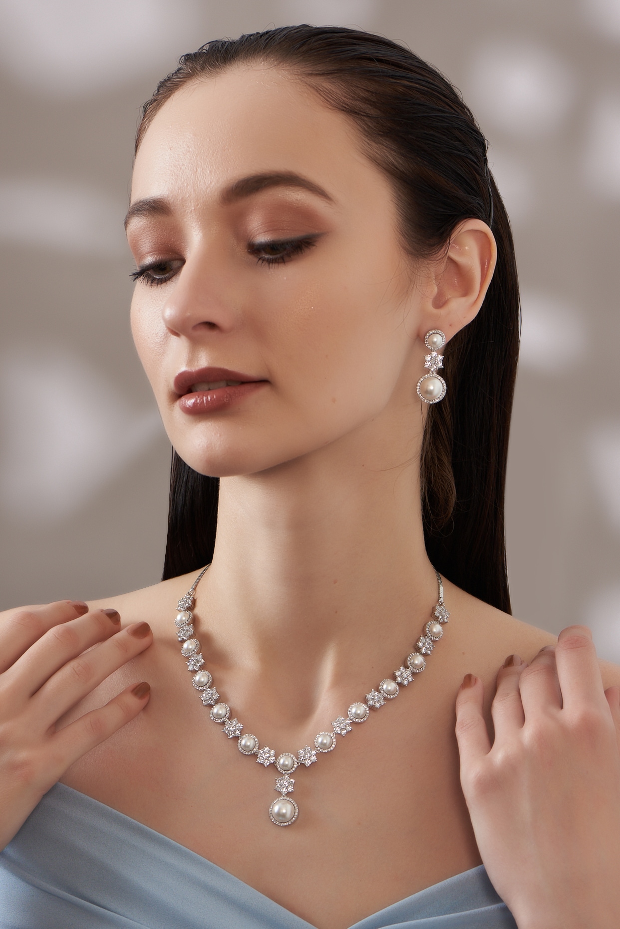 White Finish Faux Diamond Necklace Set by Aster at Pernia s Pop Up Shop 2025