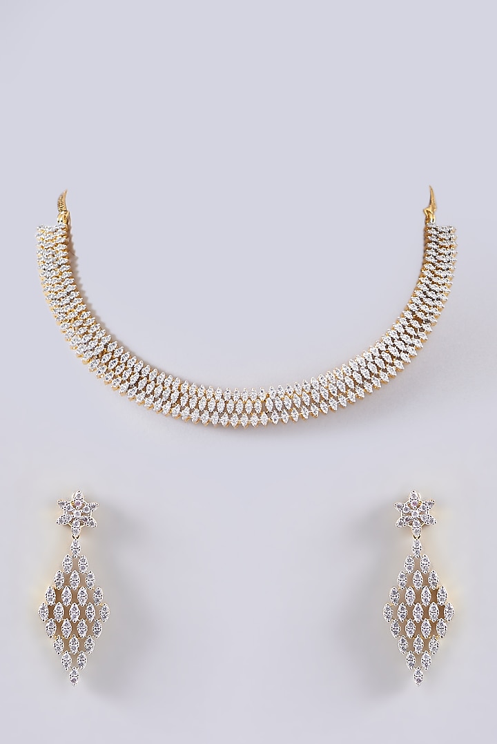 White Finish Faux Diamond Necklace Set Design by Aster at Pernia's Pop