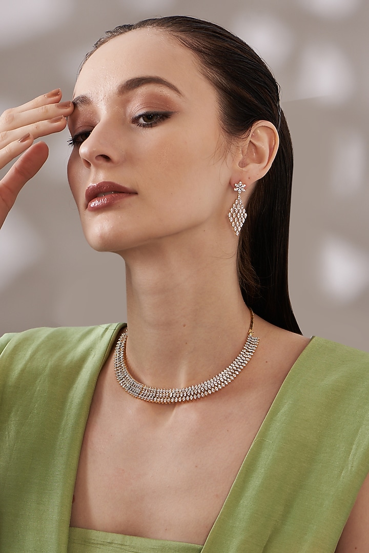 Gold Finish Faux Diamond Necklace Set by Aster at Pernia's Pop Up Shop