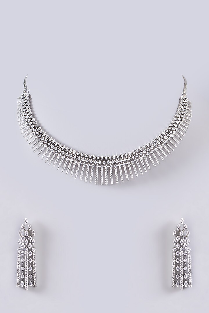 White Finish Faux Diamond Necklace Set by Aster at Pernia's Pop Up Shop