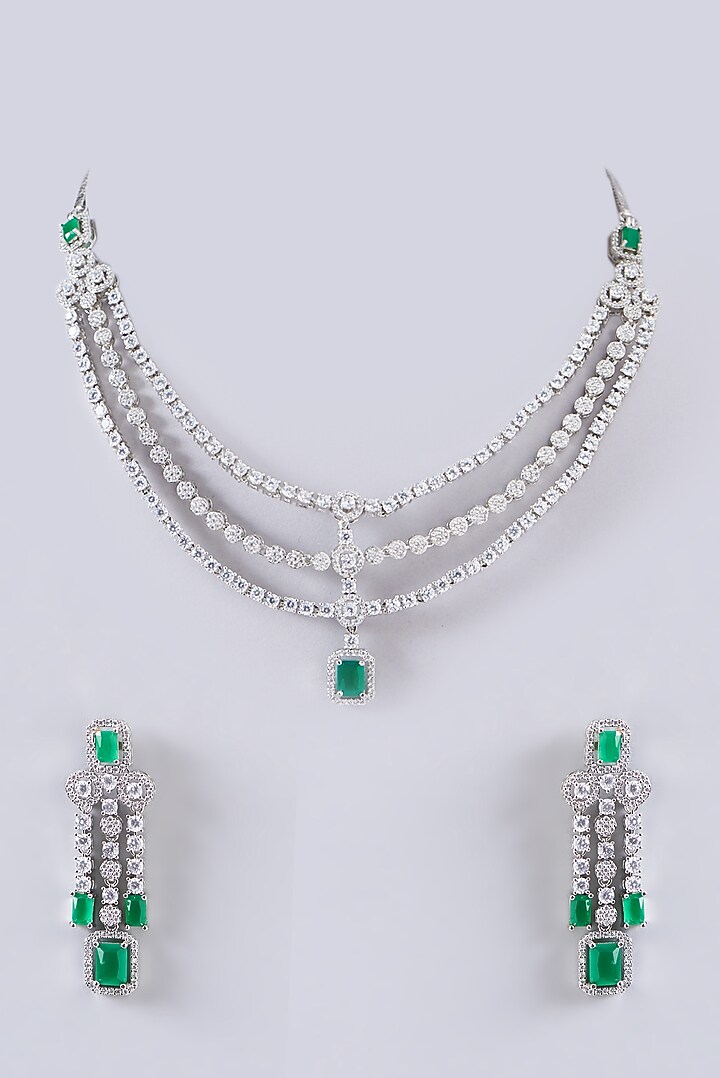 White Finish Green Stone Necklace Set by Aster at Pernia's Pop Up Shop