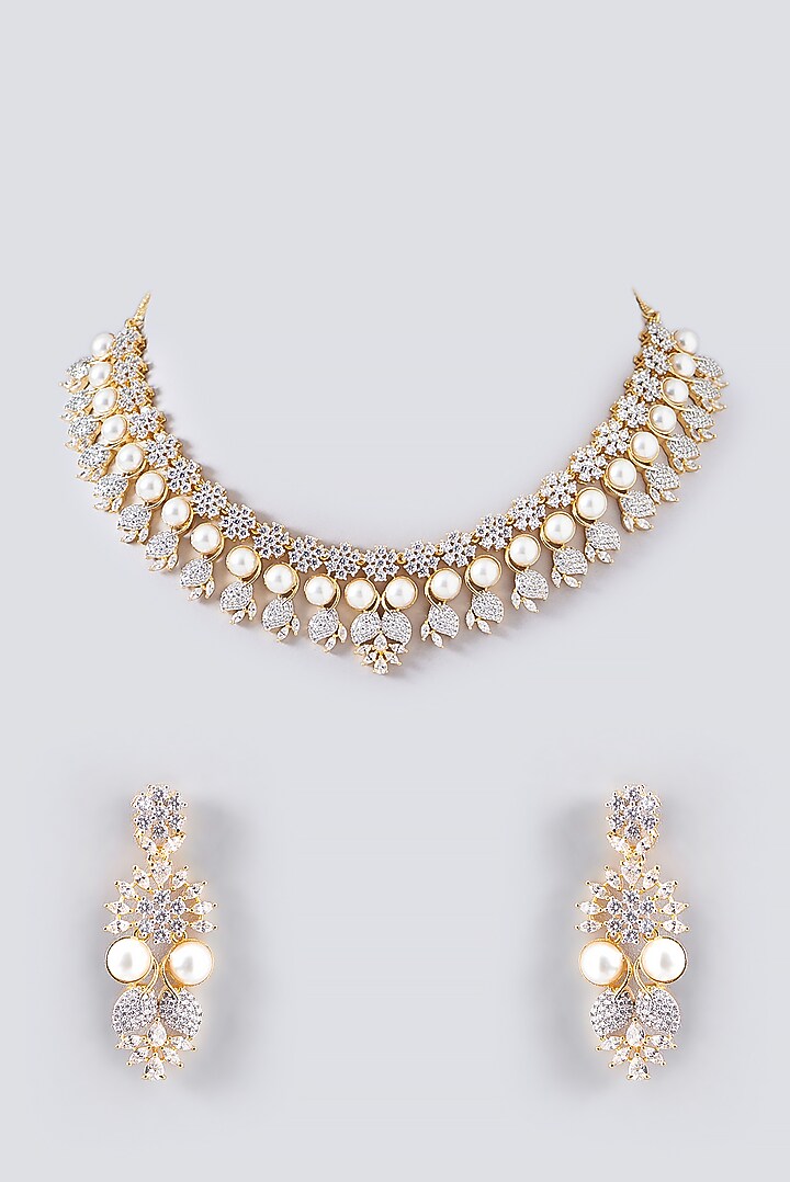 Gold Finish Faux Diamond Necklace Set by Aster at Pernia's Pop Up Shop