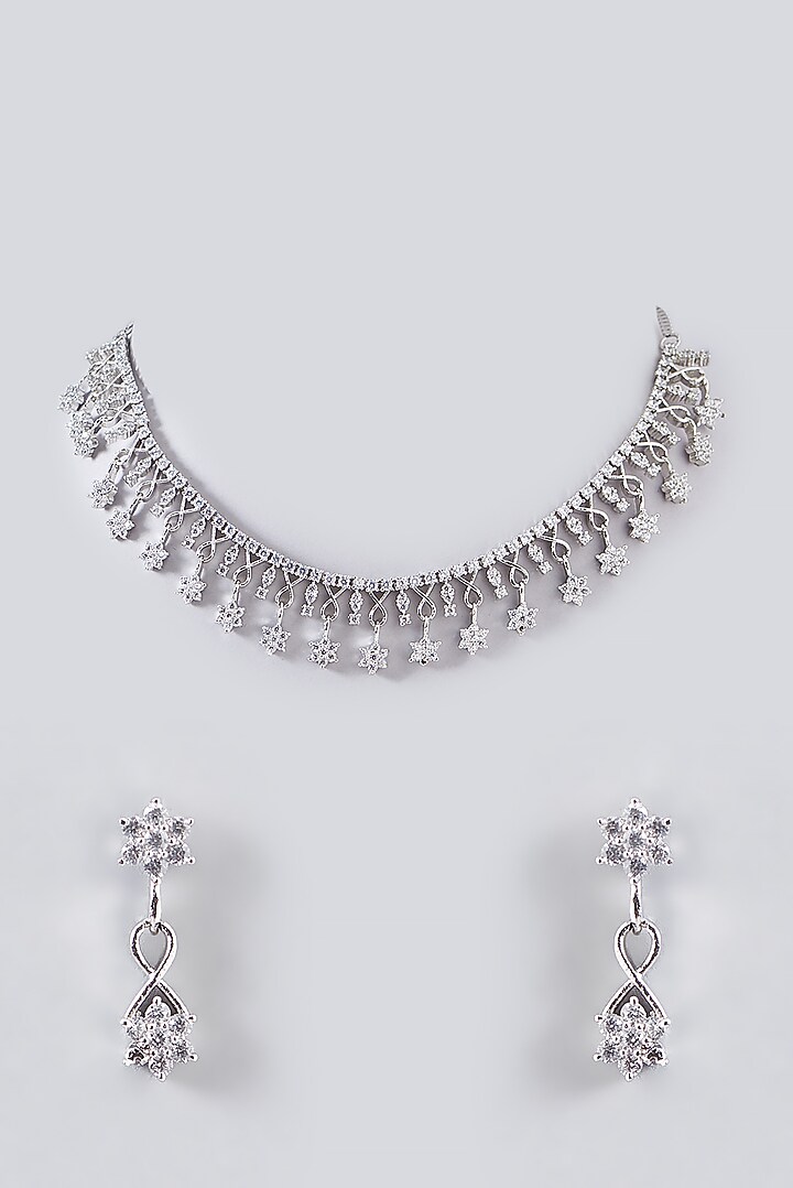 White Finish Faux Diamond Necklace Set by Aster at Pernia's Pop Up Shop