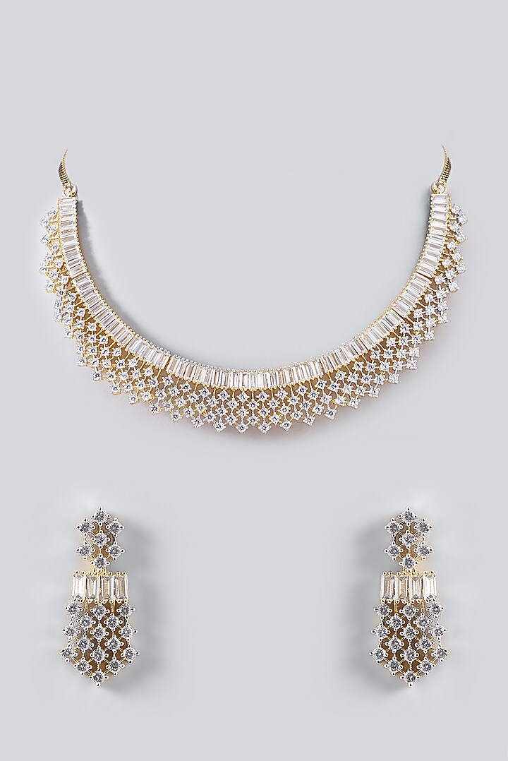 Gold Finish Faux Diamond Choker Necklace Set by Aster at Pernia's Pop Up Shop