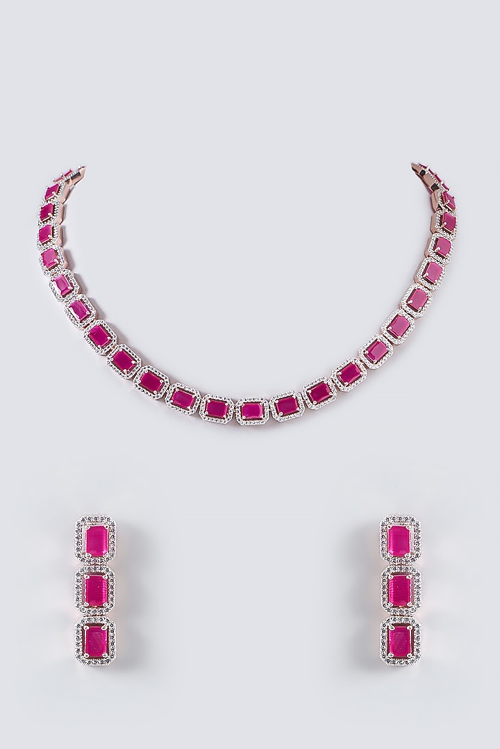 Rose Gold Finish Zircon & Ruby Necklace Set by Aster at Pernia's Pop Up Shop