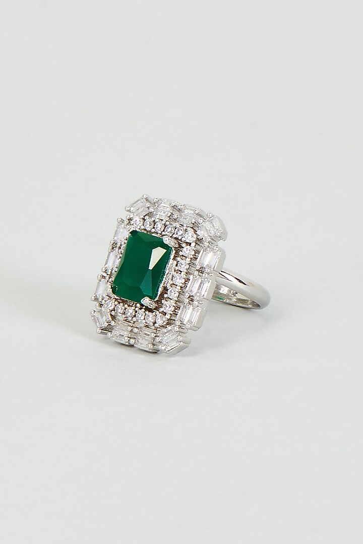 White Finish Zircon & Green Stone Ring by Aster at Pernia's Pop Up Shop