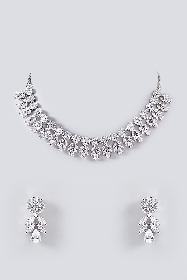 White Finish Faux Diamond Necklace Set by Aster at Pernia's Pop Up Shop