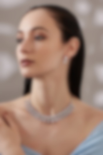 White Finish Faux Diamond Necklace Set by Aster at Pernia's Pop Up Shop
