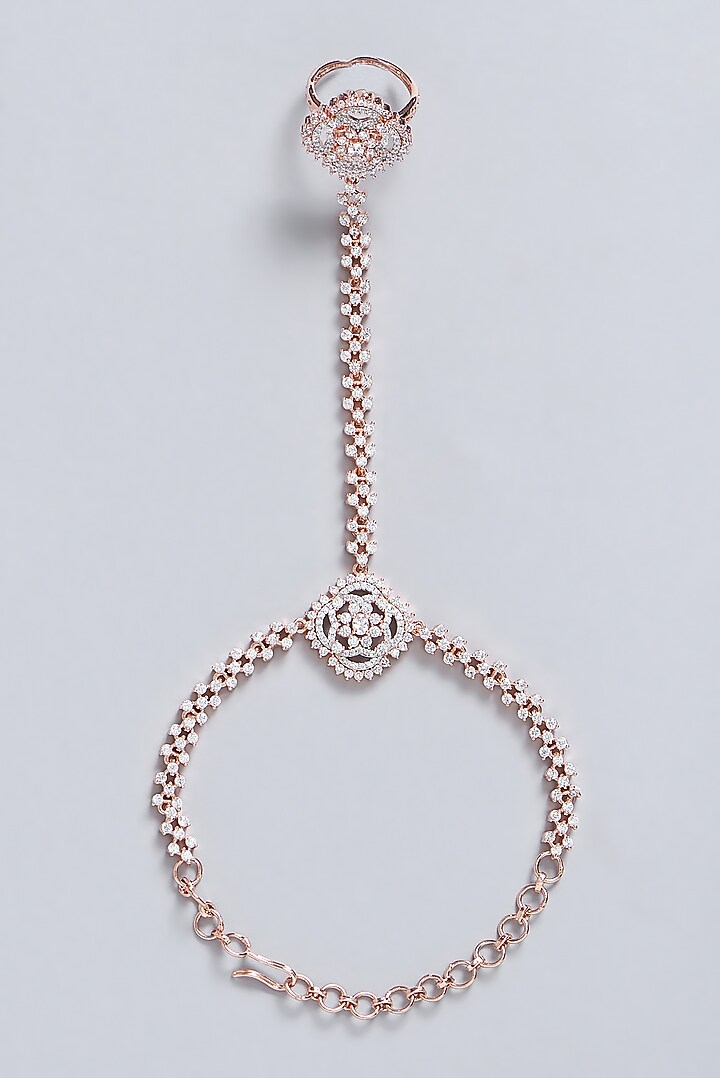 Rose Gold Finish Faux Diamonds Hathphool (Set of 2) by Aster at Pernia's Pop Up Shop