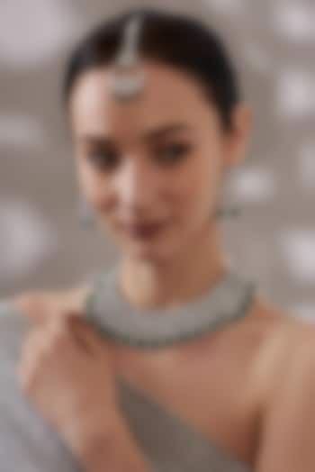 White Finish Zircon & Emerald Choker Necklace Set by Aster at Pernia's Pop Up Shop