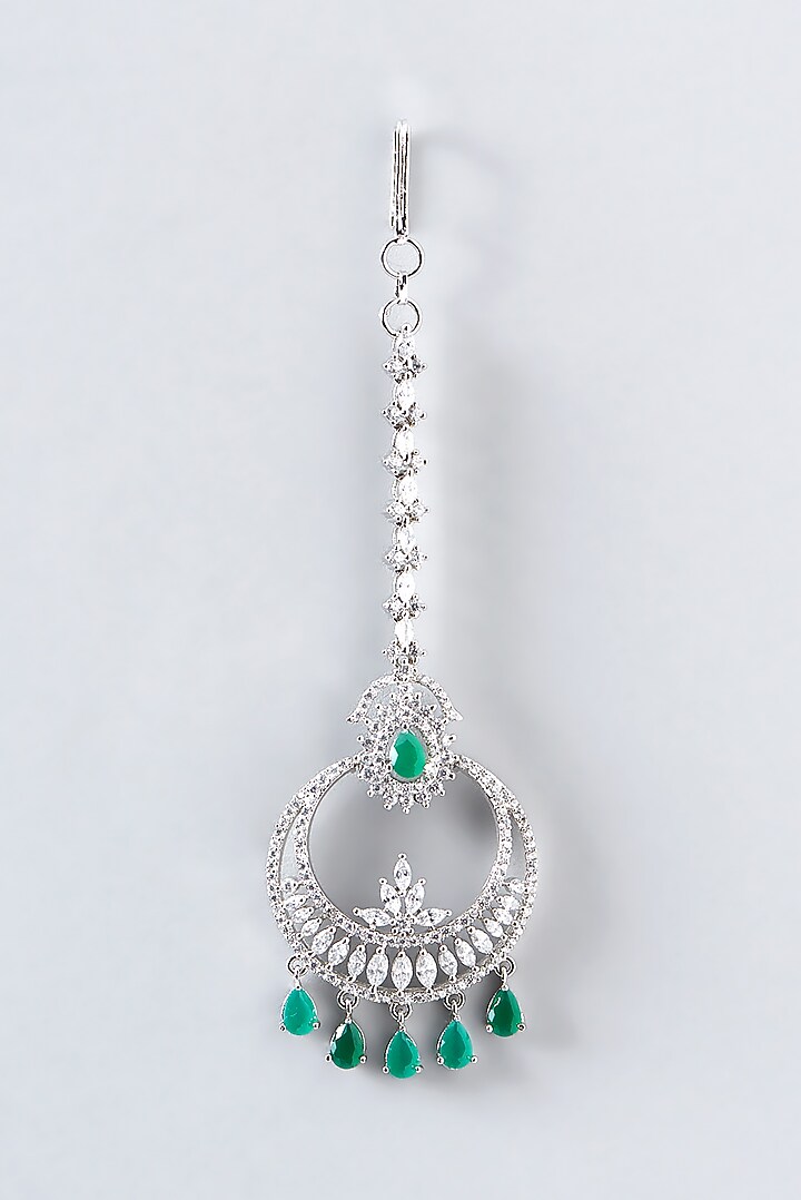 White Finish Zircon & Emerald Choker Necklace Set by Aster at Pernia's Pop Up Shop