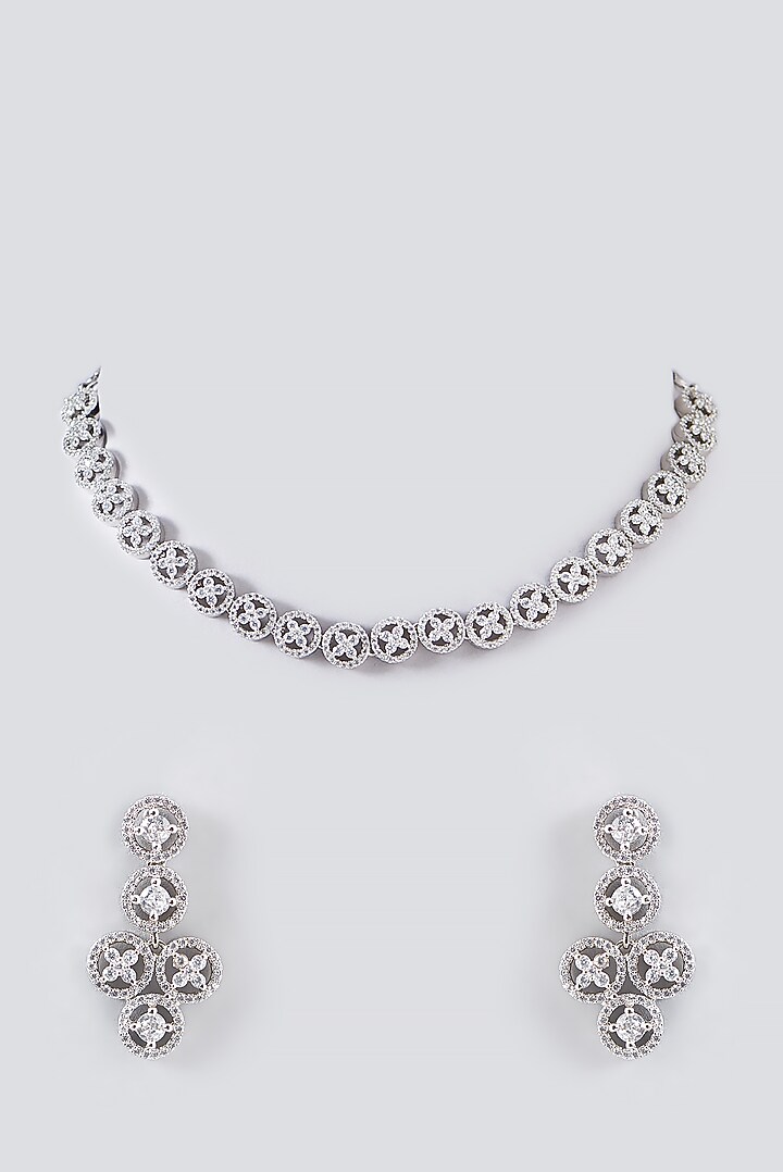 White Finish Faux Diamond Necklace Set by Aster at Pernia's Pop Up Shop