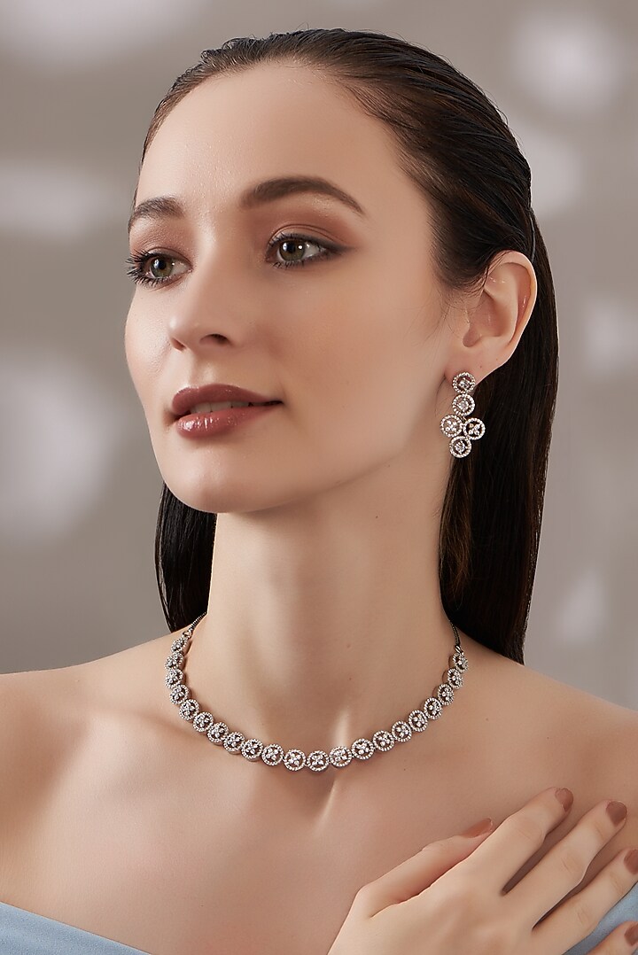 White Finish Faux Diamond Necklace Set by Aster at Pernia's Pop Up Shop