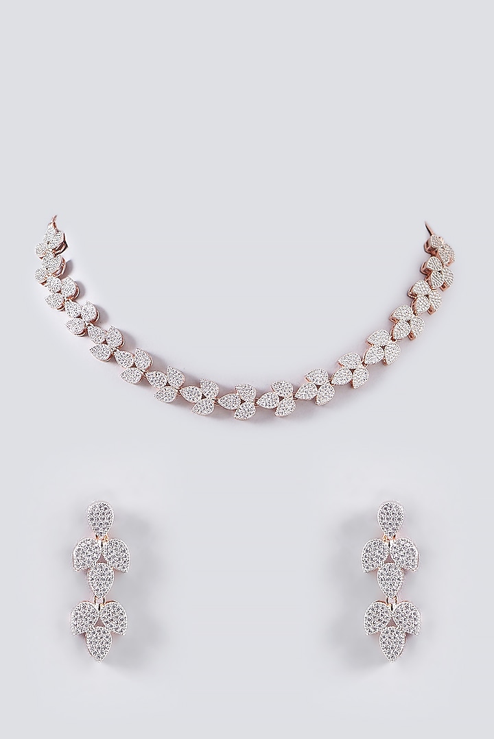White Finish Faux Diamond Necklace Set by Aster at Pernia's Pop Up Shop